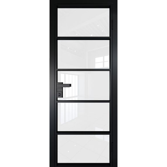 Межкомнатная алюминиевая дверь 14AG чёрная матовая RAL 9005 остеклённая