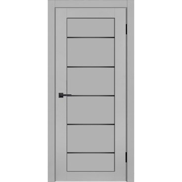 Межкомнатная дверь эмалит Альфа 5 светло-серый остеклённая