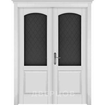 Межкомнатная распашная двустворчатая дверь массив ольхи ОКА Фоборг белая эмаль остеклённая