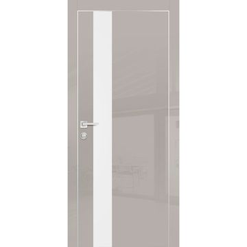 Межкомнатная дверь HGX-10 латте глянец с алюминиевой кромкой со стеклом