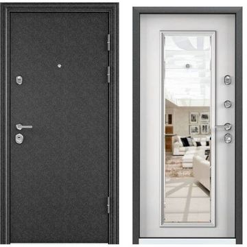 Входная дверь Ultimatum MP чёрный шёлк KB-11 KT белый с зеркалом