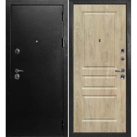 Входная дверь С-1 титан чёрный панель фрезерованная дуб песочный