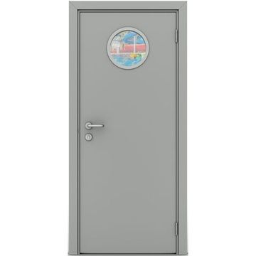 Влагостойкая дверь серая с иллюминатором