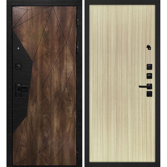 Входная дверь Лофт-2 дуб коньяк патина чёрный кварц панель гладкая эвкалипт австралийский
