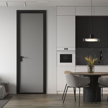 Алюминиевая межкомнатная дверь 1AP чёрная матовая RAL 9005 лайт грей элегант