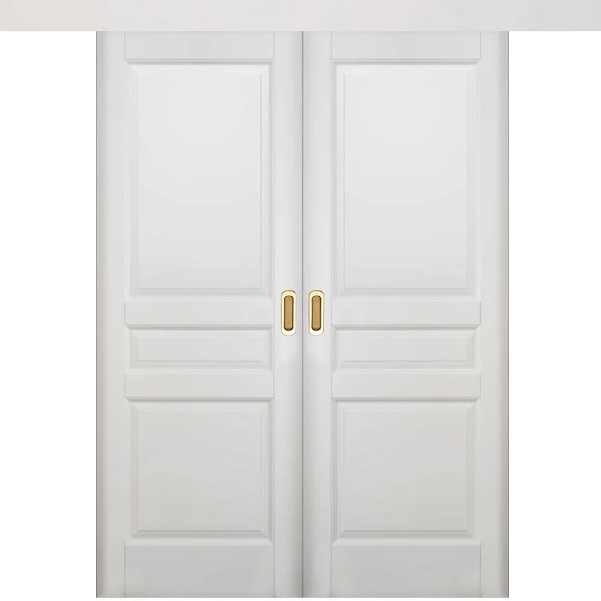 Фото двустворчатой двери купе массив ольхи Валенсия белая эмаль без стекла