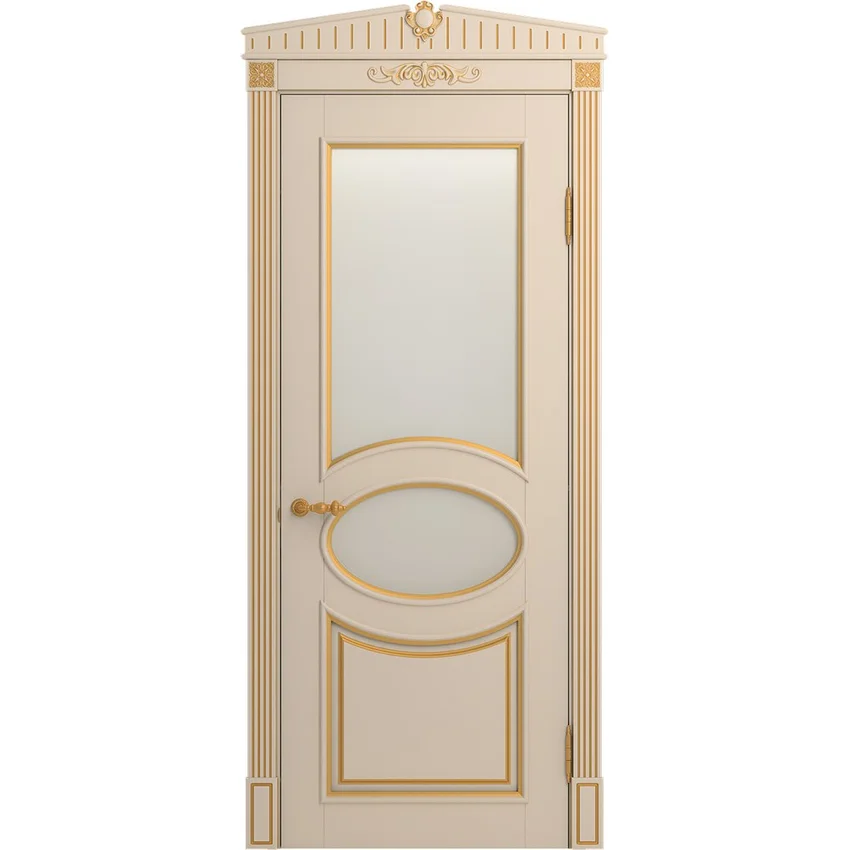 Фото двери из массива бука Лацио ваниль патина золото остеклённая