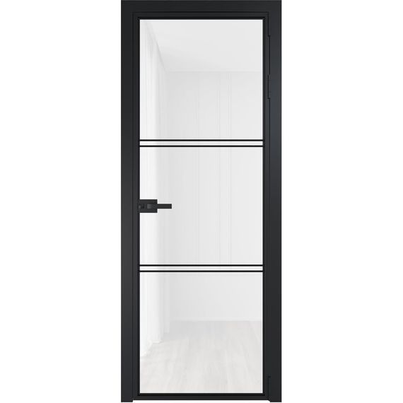 Алюминиевая межкомнатная дверь 3AX чёрная матовая RAL 9005 остеклённая