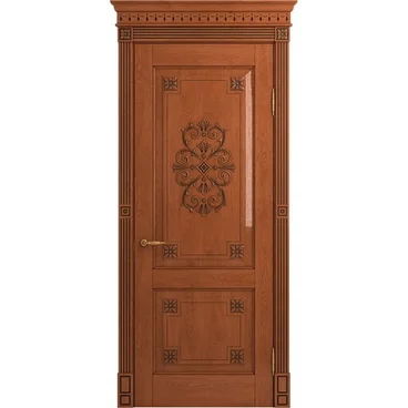 Межкомнатная дверь массив дуба Флоренция Декор табачный глянец глухая