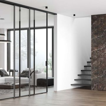 Алюминиевая стеклянная перегородка Каскад AG 1 серая ночь стекло прозрачное