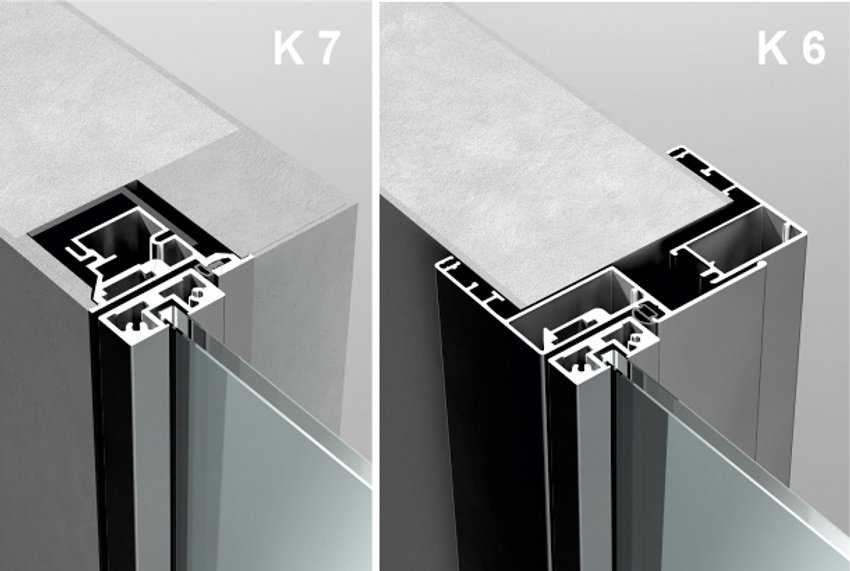 Варианты монтажа данной двери в скрытый короб (К7) и в короб с наличником с двух сторон (К6))