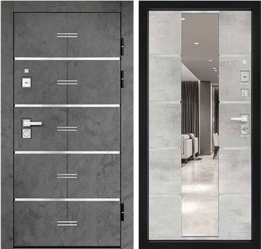 Входная дверь Флагман Z ПВХ бетон графит панель ПВХ ясень белый с зеркалом