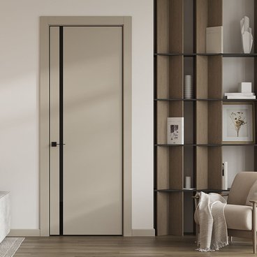 Межкомнатная дверь керамик MN 5 бежевый стекло чёрное