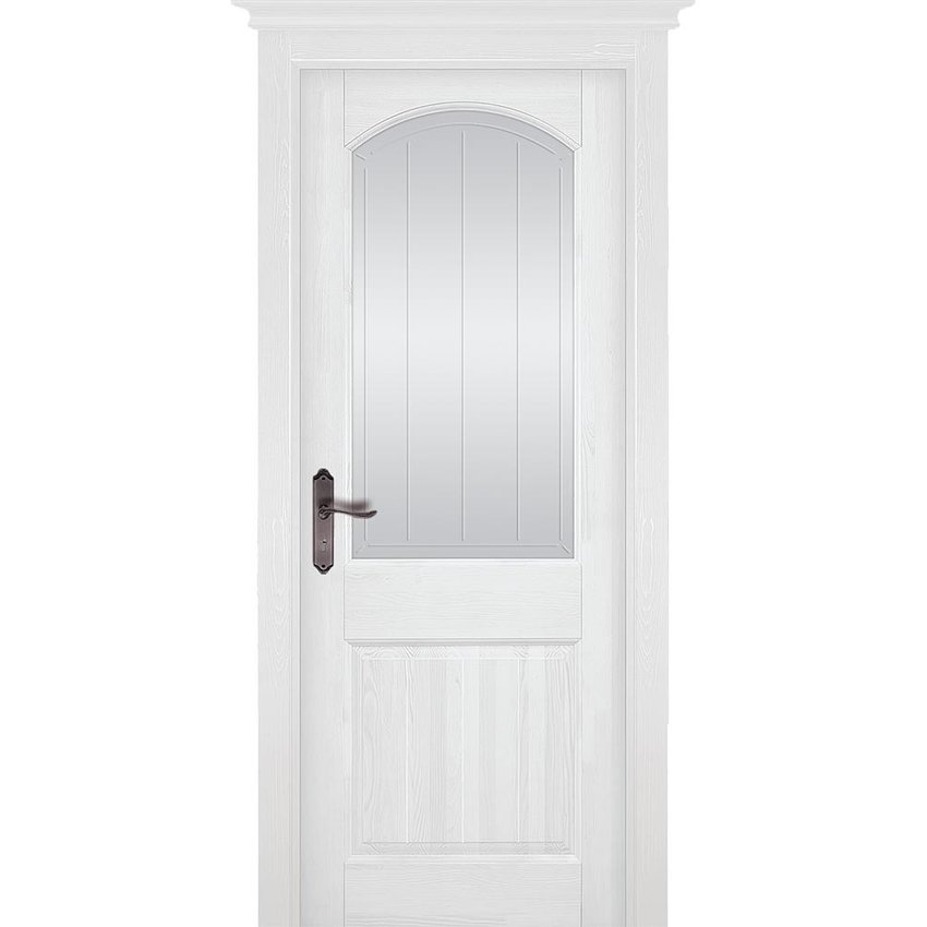 Фото двери Осло Браш белая эмаль стекло светлое матовое с фрезеровкой