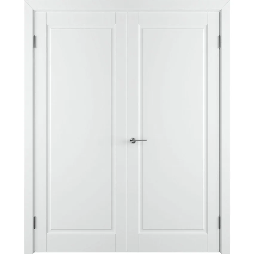 Фото глухой двухстворчатой распашной двери Аура белая эмаль