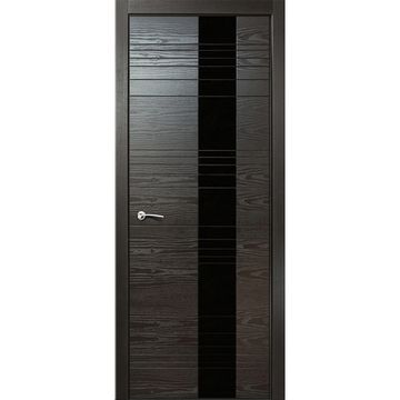 Межкомнатная дверь шпонированная Milyana ID HL неро с чёрным стеклом