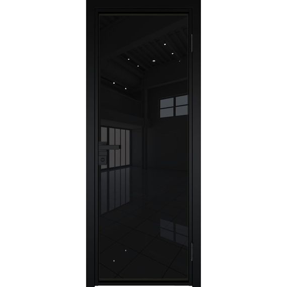 Межкомнатная алюминиевая дверь 1AG чёрная матовая RAL 9005 остеклённая