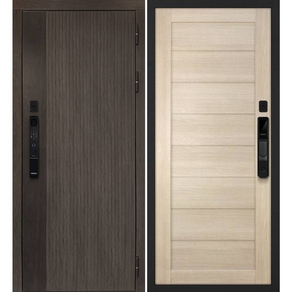 Входная дверь Вертикаль смарт дымчатый камень дуб морёный панель сборная капучино