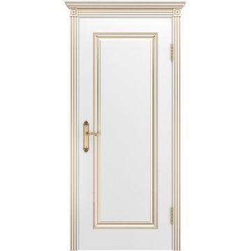 Межкомнатная дверь эмаль Ревью В1 белая патина золото глухая