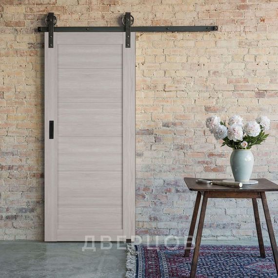 Фото обратной стороны амбарной двери купе Лофт 501.2 серый дуб с зеркалом