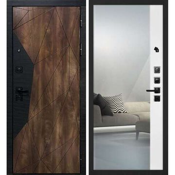 Входная дверь Лофт-2 дуб коньяк патина чёрный кварц панель зеркало оптима макси