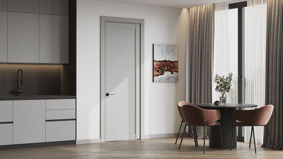 Фото межкомнатной двери керамик FL 4 шеллак серый глухая в интерьере