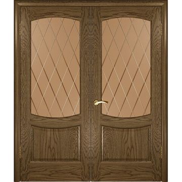 Межкомнатная дверь шпон Luxor Лаура 2 светлый морёный дуб распашная двустворчатая со стеклом