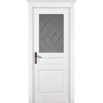 Межкомнатная дверь массив сосны ОКА Валенсия Браш белая эмаль стекло графит с фрезеровкой