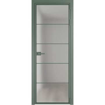 Алюминиевая межкомнатная дверь 5AX зелёный воск остеклённая