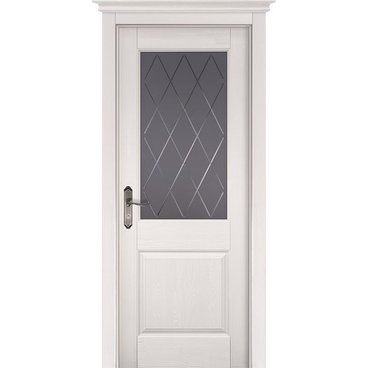 Межкомнатная дверь массив сосны ОКА Элегия Браш эмаль слоновая кость стекло графит с фрезеровкой