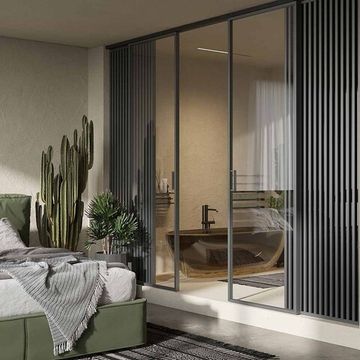 Алюминиевая стеклянная перегородка Классическая 1AG - 11AG серая ночь стекло прозрачное