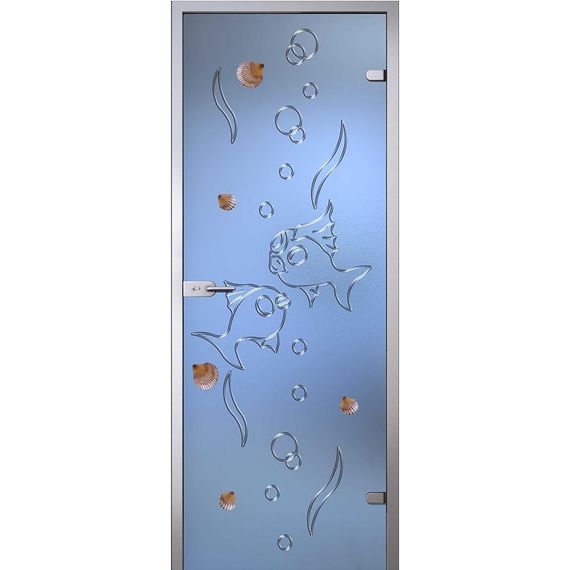 фотография стеклянной двери Елена белое сатинато с алюминиевой коробкой тип Z