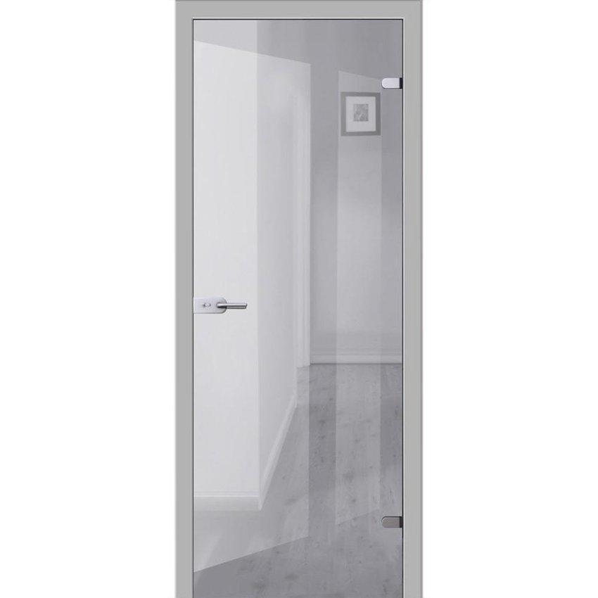 фотография стеклянной двери Лайт прозрачное бесцветное с наличниками из экошпона в цвете манхеттен