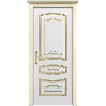 Межкомнатная дверь эмаль Соната В3 белая патина золото глухая