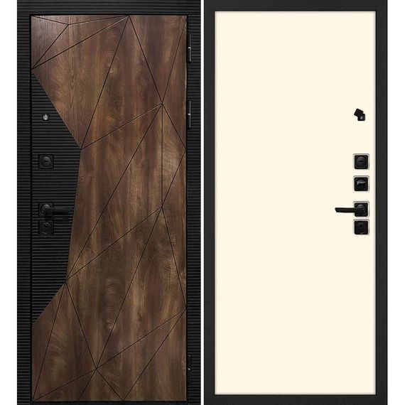 Входная дверь Лофт-2 дуб коньяк патина чёрный кварц панель гладкая магнолия