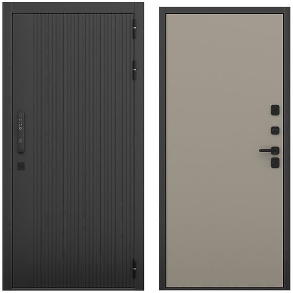 Входная дверь Смарт чёрный силк панель гладкая варм грей