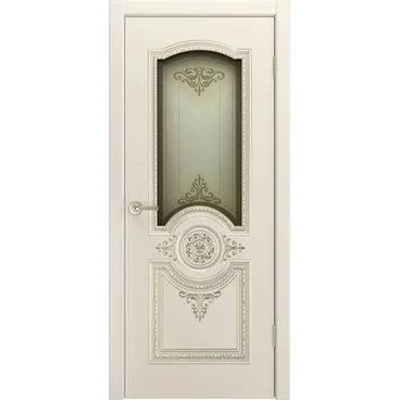 Межкомнатная дверь эмаль Марокко В3 шампань патина белое золото со стеклом
