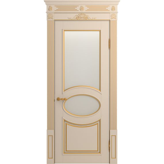 Межкомнатная дверь массив бука Viporte Лацио ваниль патина золото остеклённая