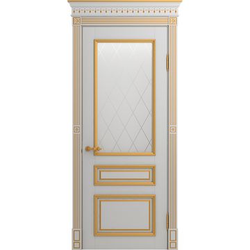 Межкомнатная дверь массив бука Viporte Рим аворио патина золото остеклённая