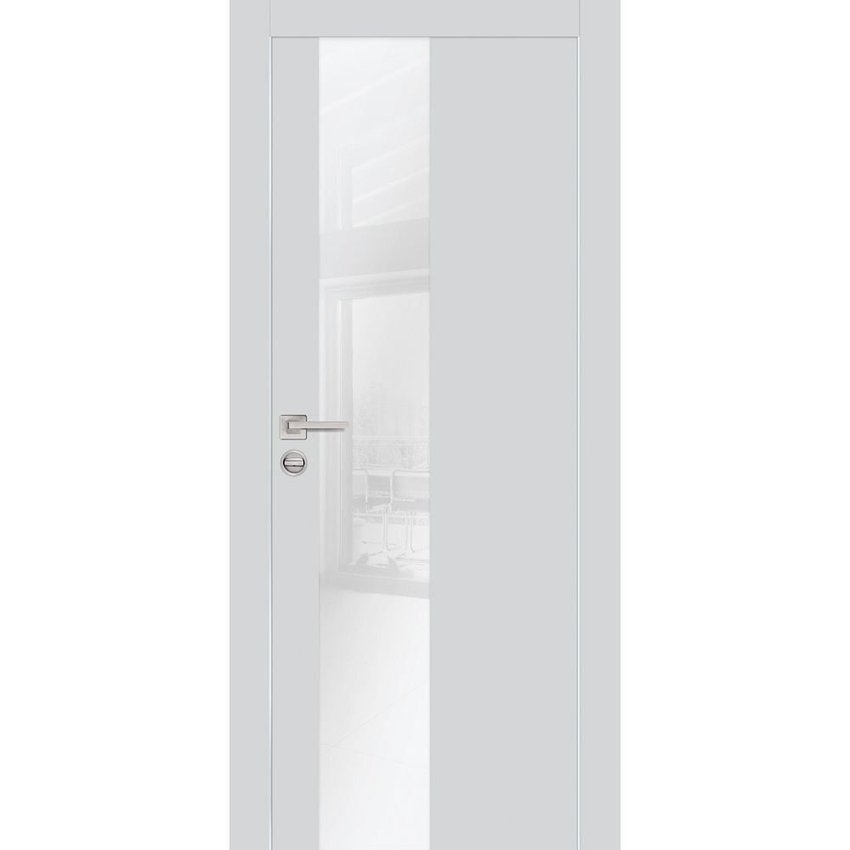 Межкомнатная дверь экошпон PX-6 агат с алюминиевой кромкой с 4-х сторон стекло Lacobel белоснежный