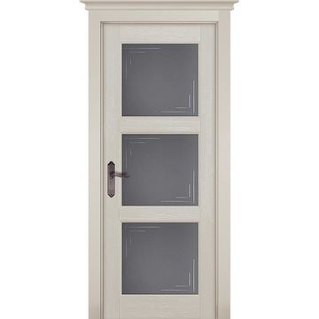 Межкомнатная дверь массив сосны ОКА Турин Браш эмаль слоновая кость стекло графит с фрезеровкой