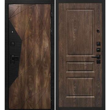 Входная дверь Лофт-2 дуб коньяк патина чёрный кварц панель фрезерованная