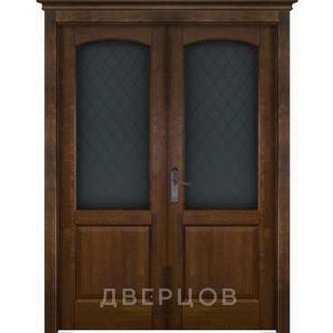 Межкомнатная распашная двустворчатая дверь массив ольхи ОКА Фоборг античный орех остекленная