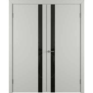 Двухстворчатая распашная дверь Флэт светло-серая эмаль со стеклом