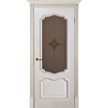 Межкомнатная дверь шпонированная Porte Vista Премьера белая патина со стеклом ромб бронза