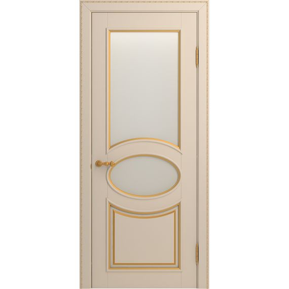 Межкомнатная дверь массив бука Viporte Лацио ваниль патина золото остеклённая