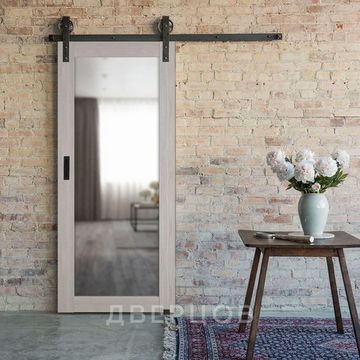 Амбарная дверь купе Лофт 501.2 серый дуб с зеркалом