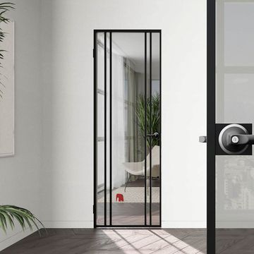 Межкомнатная алюминиевая дверь в скрытом коробе Loft 19 стекло серое прозрачное