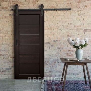 Межкомнатная амбарная раздвижная дверь Лофт массив ольхи ОКА Премьер Плюс венге