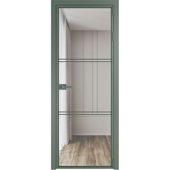 Алюминиевая межкомнатная дверь 3AX зелёный воск остеклённая